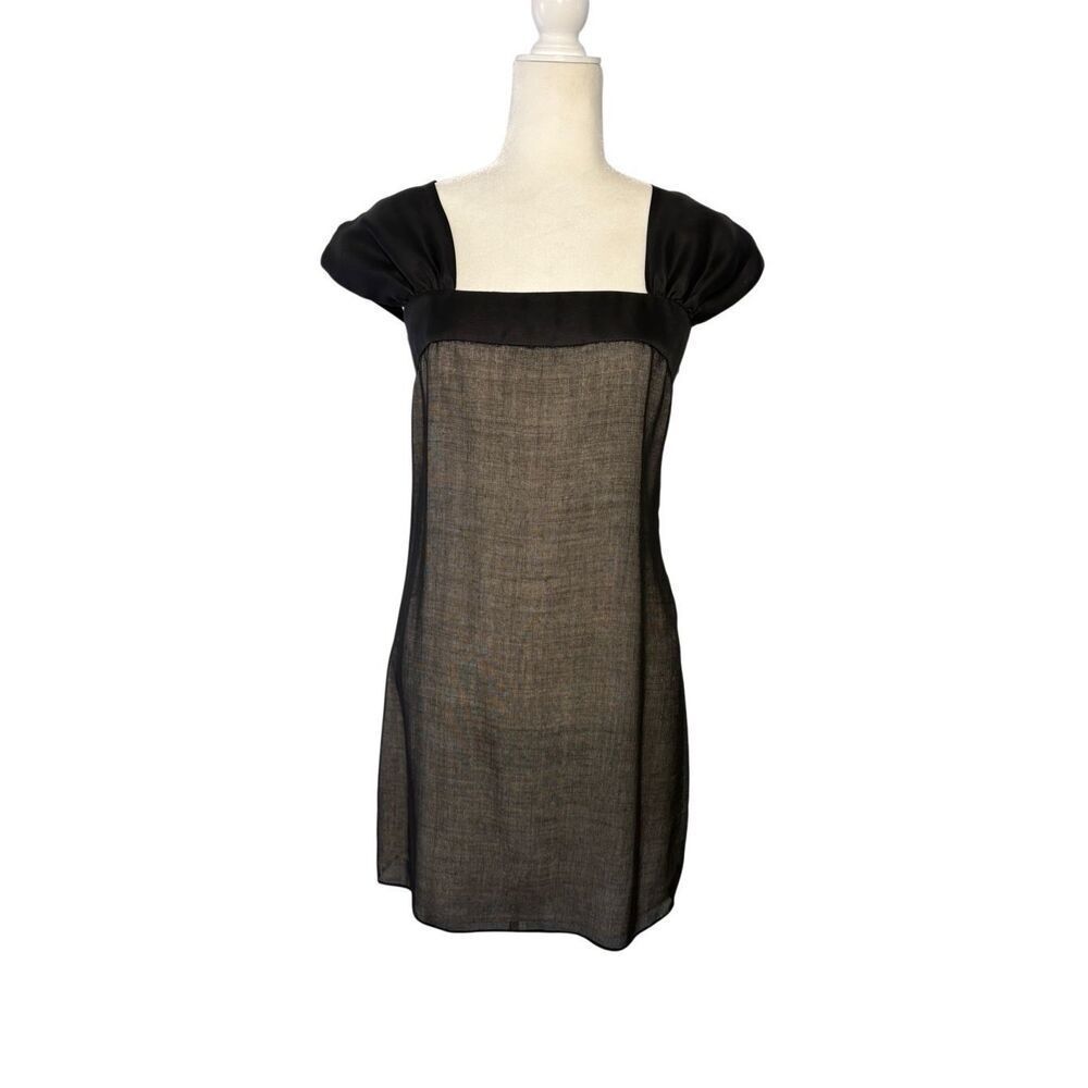 NWT Thread Social wool/silk black/tan layered cap sleeve cocktail dress - 4